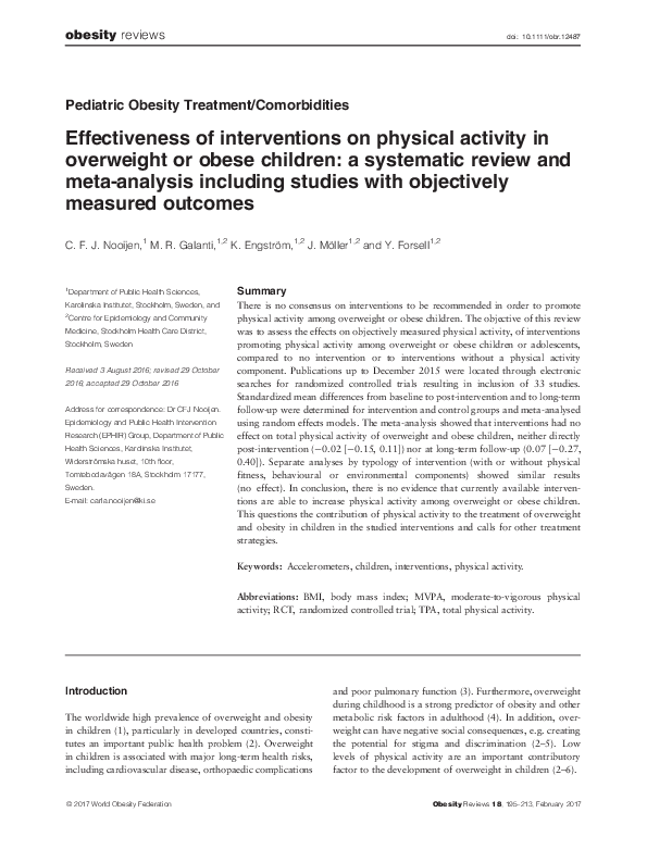(PDF) Effectiveness of interventions on physical activity in overweight ...