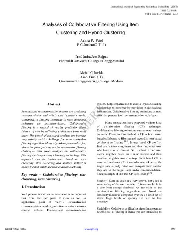 (PDF) Analyses of Collaborative Filtering Using Item Clustering and ...