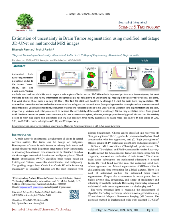 (PDF) Estimation of uncertainty in Brain Tumor segmentation using ...