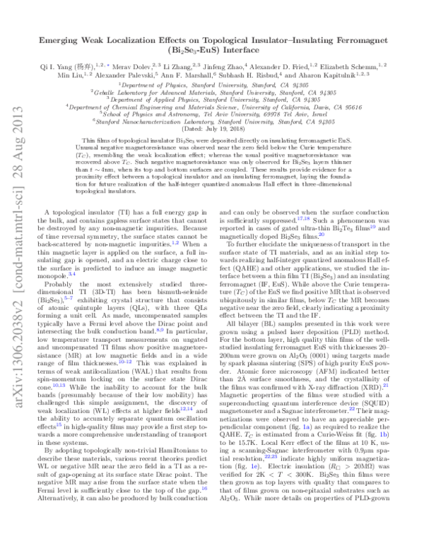 (PDF) Emerging weak localization effects on a topological insulator ...