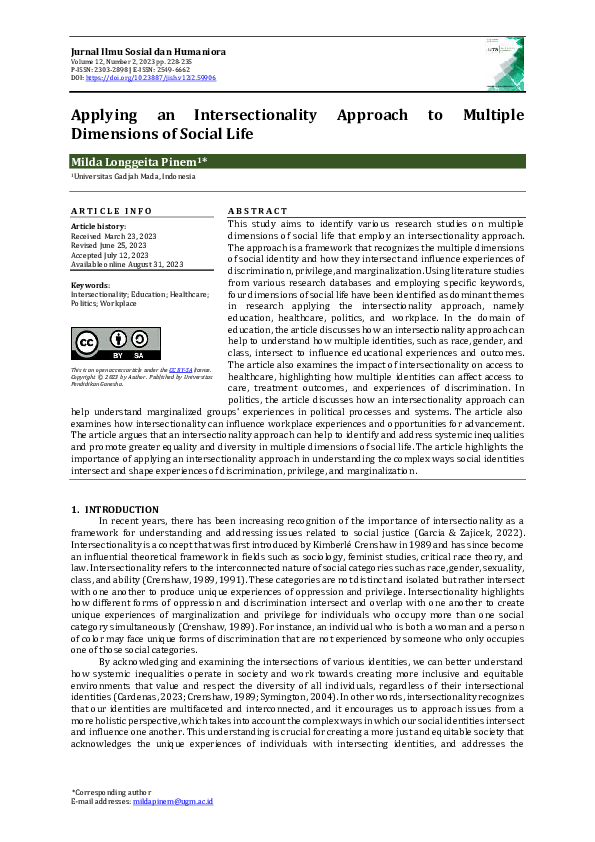 (PDF) Applying an Intersectionality Approach to Multiple Dimensions of ...