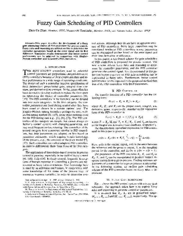 (PDF) Fuzzy gain scheduling of PID controllers