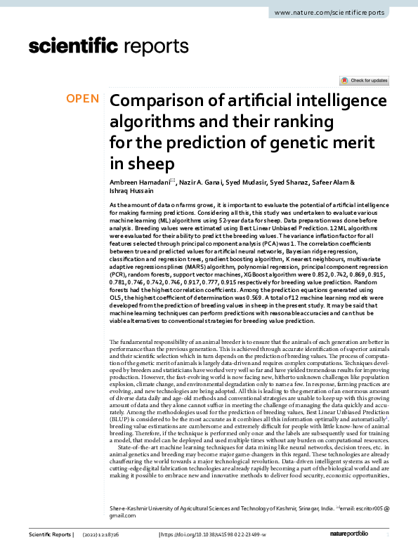 (PDF) Comparison of artificial intelligence algorithms to estimate ...