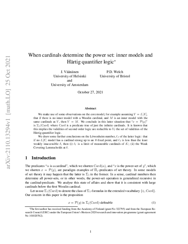 (PDF) When cardinals determine the power set: inner models and H\