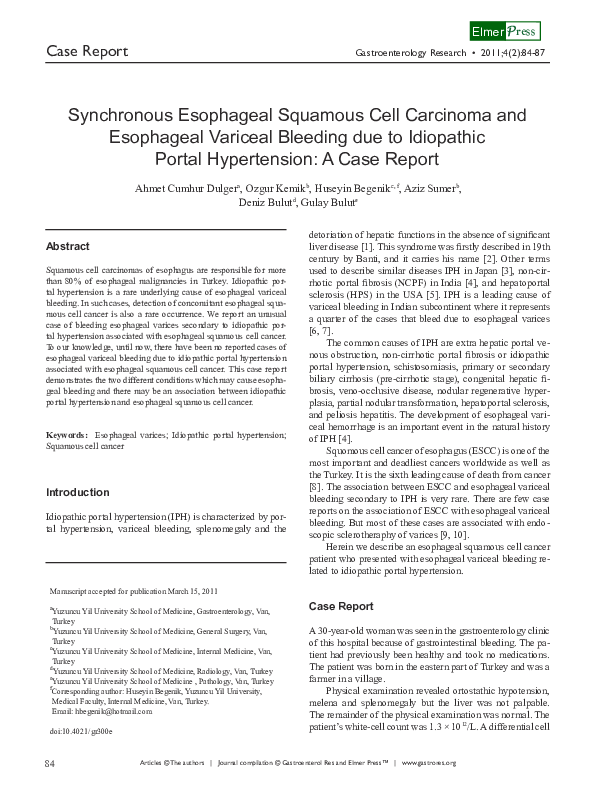 (PDF) Synchronous Esophageal Squamous Cell Carcinoma and Esophageal ...