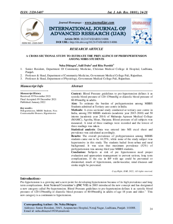 (PDF) A Cross Sectional Study to Estimate the Prevalence of ...