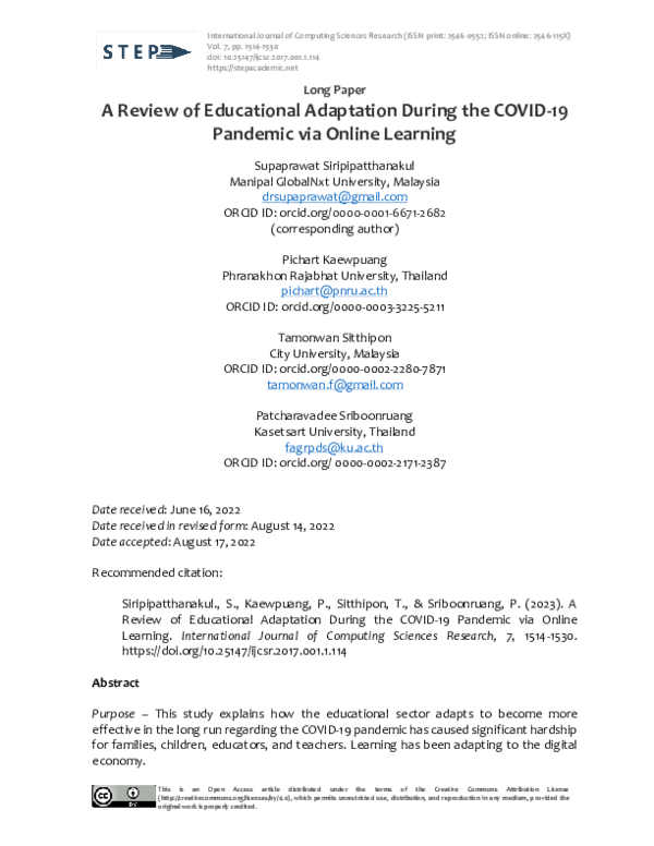 (PDF) A Review of Educational Adaptation During the COVID-19 Pandemic ...