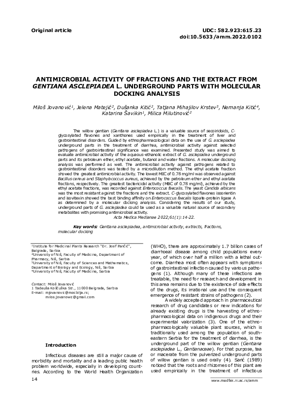 (PDF) Antimicrobial Activity of Fractions and the Extract from Gentiana ...