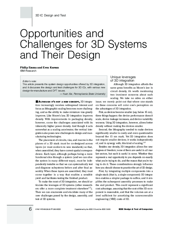 (PDF) Opportunities and Challenges for 3D Systems and Their Design