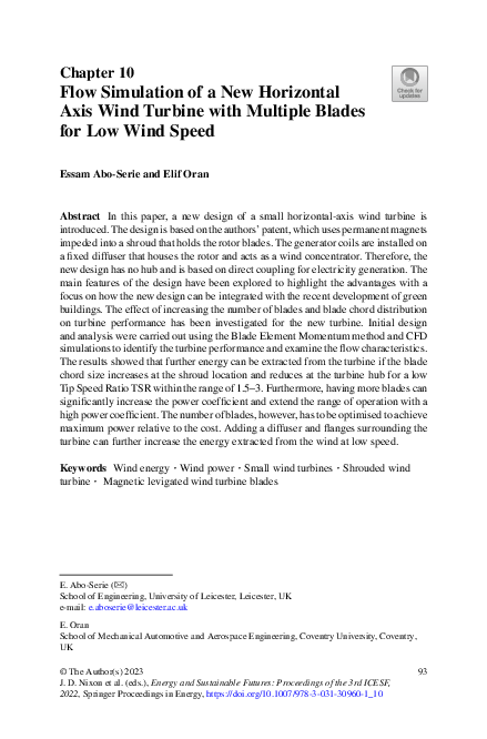 (PDF) Flow Simulation of a New Horizontal Axis Wind Turbine with ...
