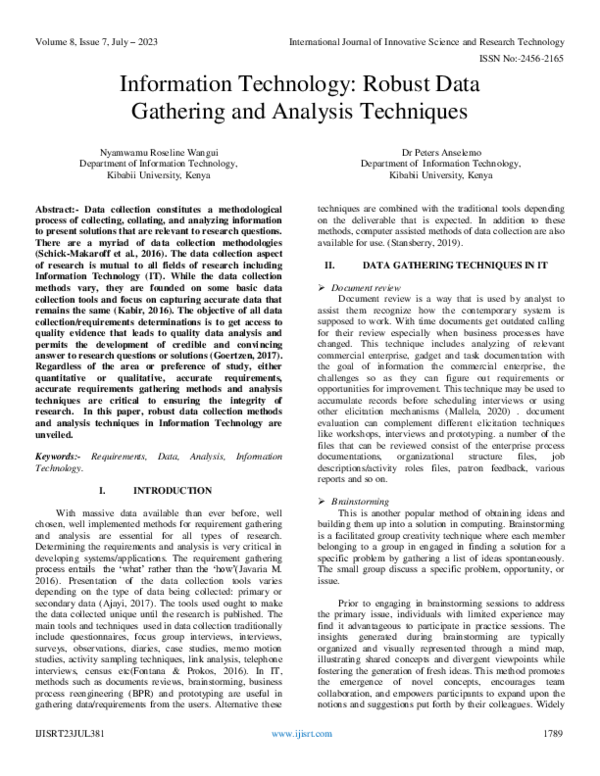 (PDF) Information Technology: Robust Data Gathering and Analysis Techniques