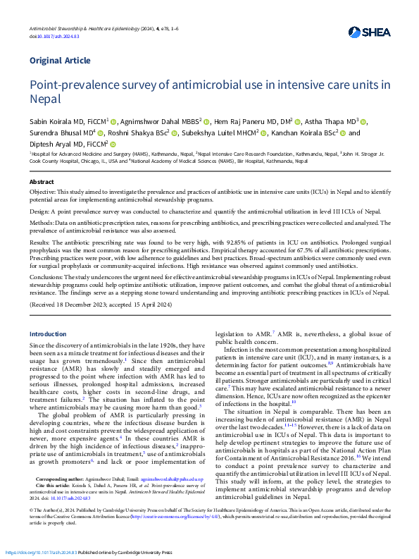 (PDF) Point prevalence survey of antimicrobial use in intensive care ...