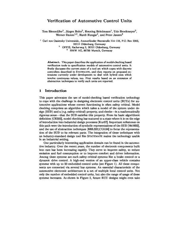 (PDF) Verification of Automotive Control Units
