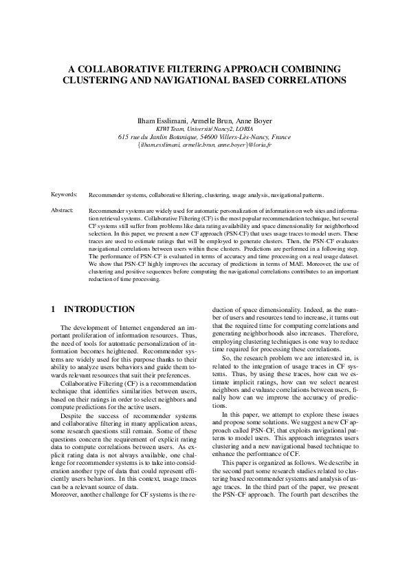 (PDF) A Collaborative Filtering Approach Combining Clustering and ...