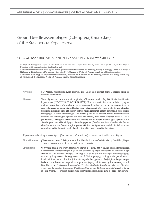 (PDF) Ground beetle assemblages (Coleoptera, Carabidae) of the ...