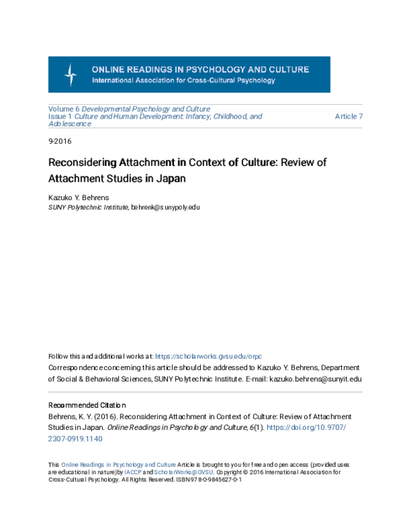 (PDF) Reconsidering Attachment in Context of Culture: Review of ...
