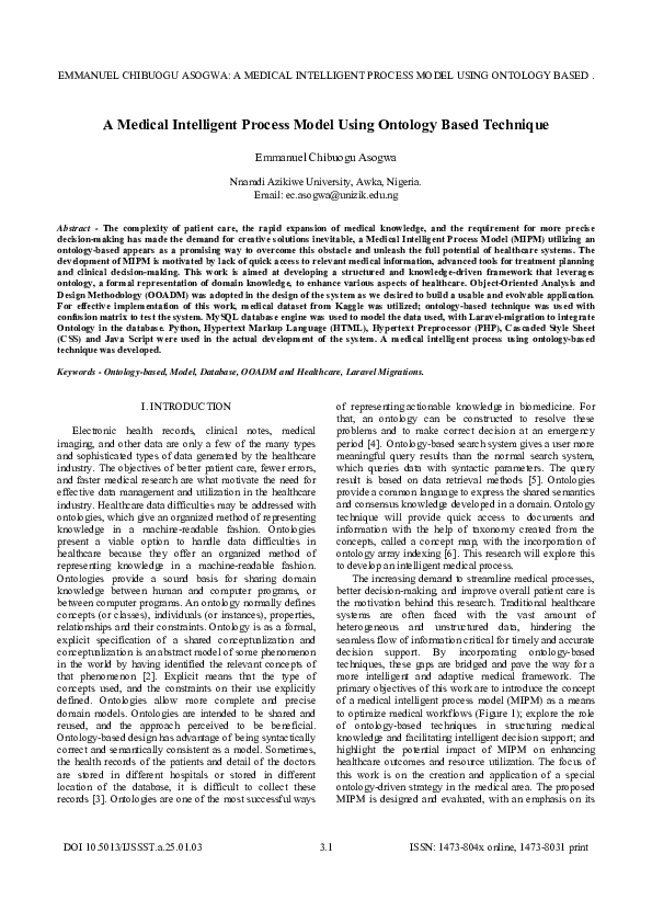 (PDF) A Medical Intelligent Process Model Using Ontology Based Technique