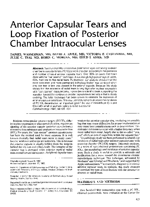 (PDF) Anterior Capsular Tears and Loop Fixation of Posterior Chamber ...