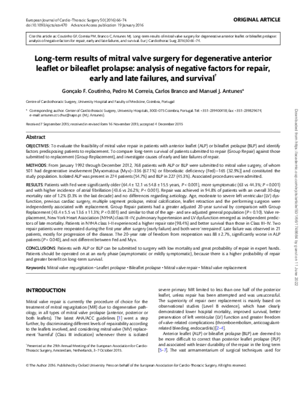 (PDF) Long-term results of mitral valve surgery for degenerative ...