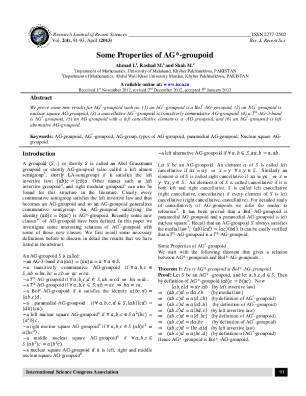 (PDF) Some Properties of AG*-groupoid