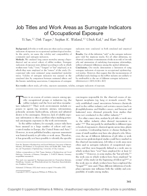 (PDF) Job Titles and Work Areas as Surrogate Indicators of Occupational ...