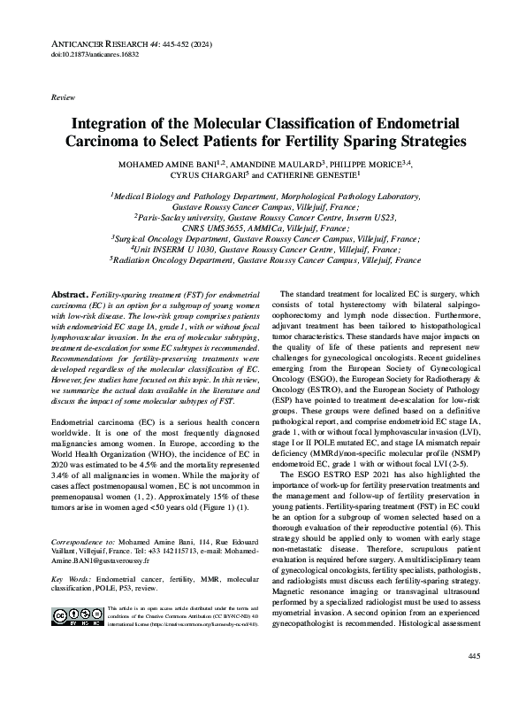 (PDF) Integration of the Molecular Classification of Endometrial ...