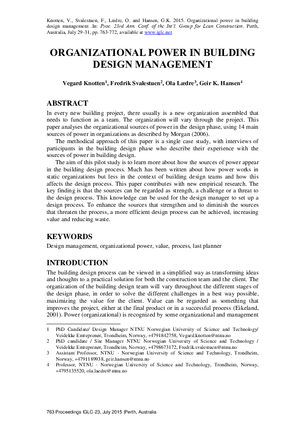 (PDF) Organizational Power in Building Design Management