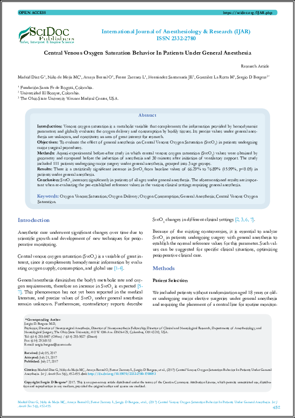 (PDF) Central Venous Oxygen Saturation Behavior In Patients Under ...