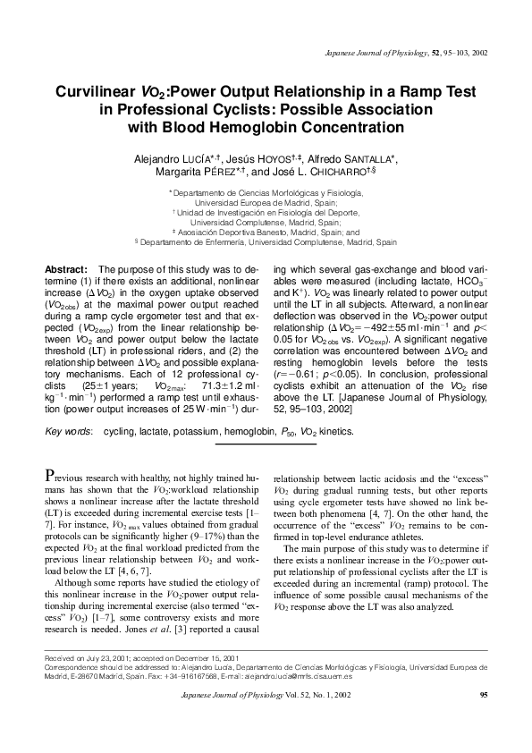 (PDF) Curvilinear VO2:Power Output Relationship in a Ramp Test in ...