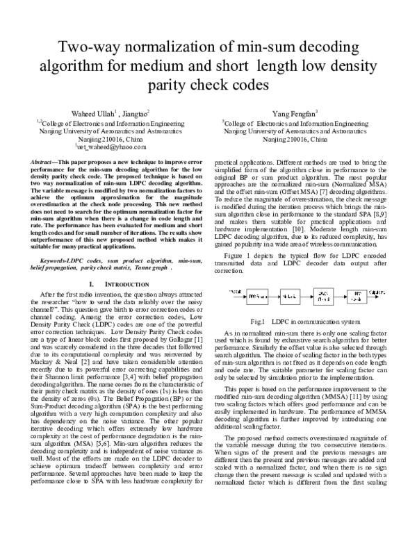 (PDF) Two-Way Normalization of Min-Sum Decoding Algorithm for Medium ...
