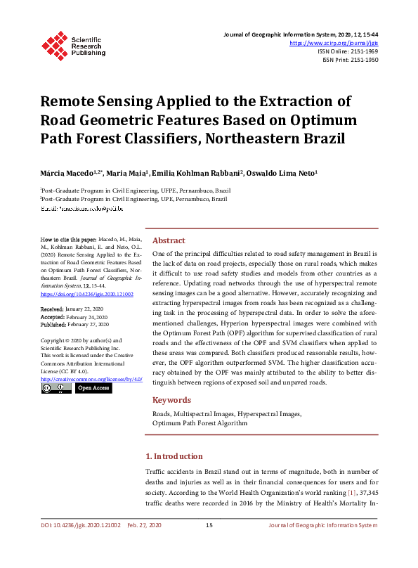 (PDF) Remote Sensing Applied to the Extraction of Road Geometric ...