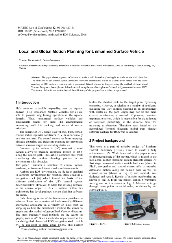 (PDF) Local and Global Motion Planning for Unmanned Surface Vehicle
