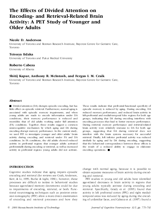 (PDF) The Effects of Divided Attention on Encoding and Retrieval ...