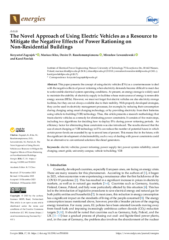 (PDF) The Novel Approach of Using Electric Vehicles as a Resource to ...
