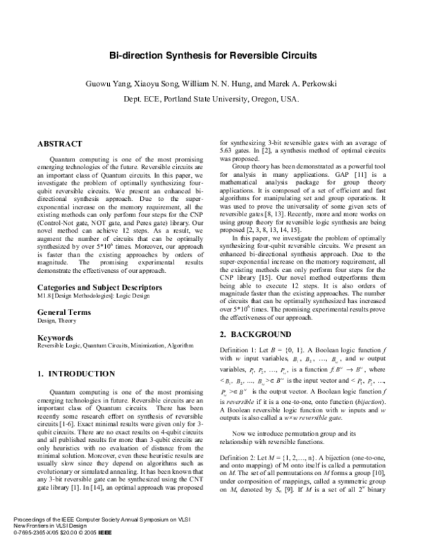(PDF) Bi-Direction Synthesis for Reversible Circuits