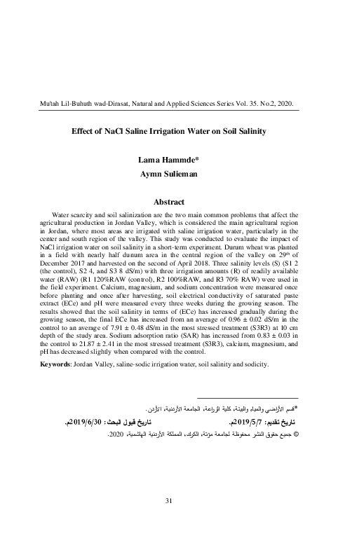 (PDF) Effect of NaCl Saline Irrigation Water on Soil Salinity