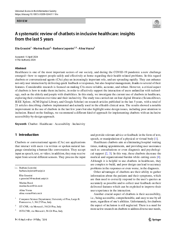 (PDF) A systematic review of chatbots in inclusive healthcare: insights ...