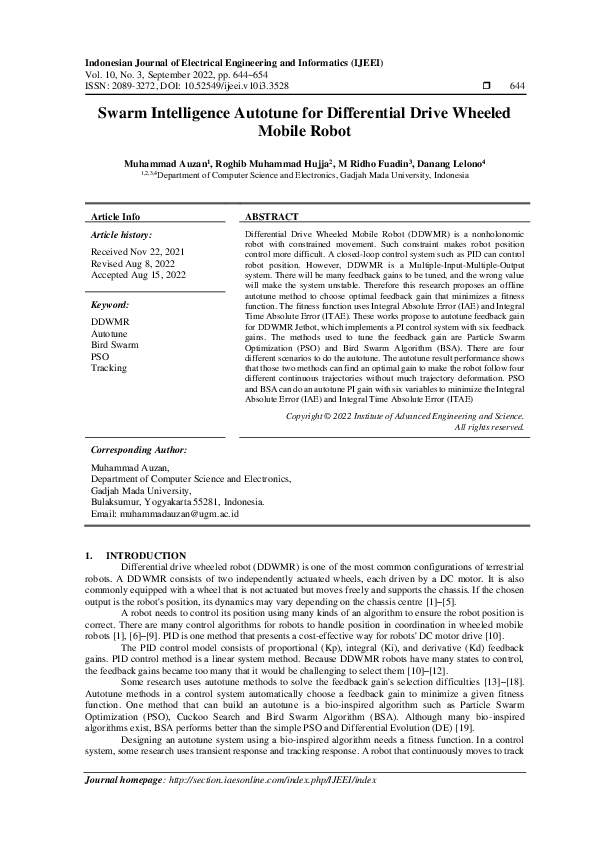 (PDF) Swarm Intelligence Autotune For Differential Drive Wheeled Mobile ...