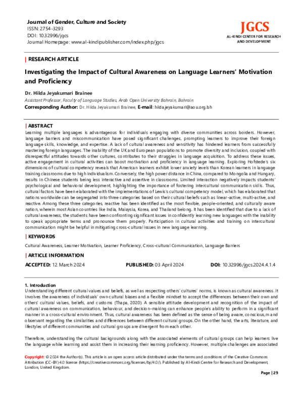 (PDF) Investigating the Impact of Cultural Awareness on Language ...
