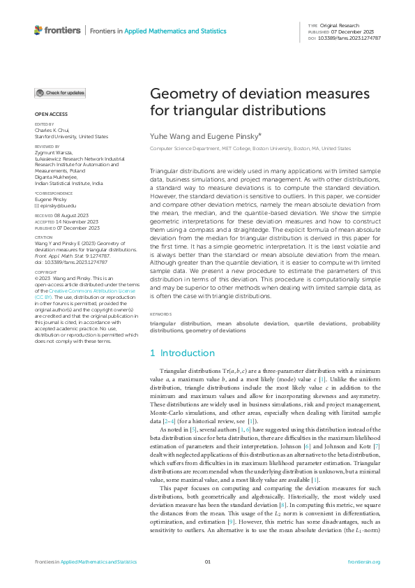 (PDF) Geometry of deviation measures for triangular distributions