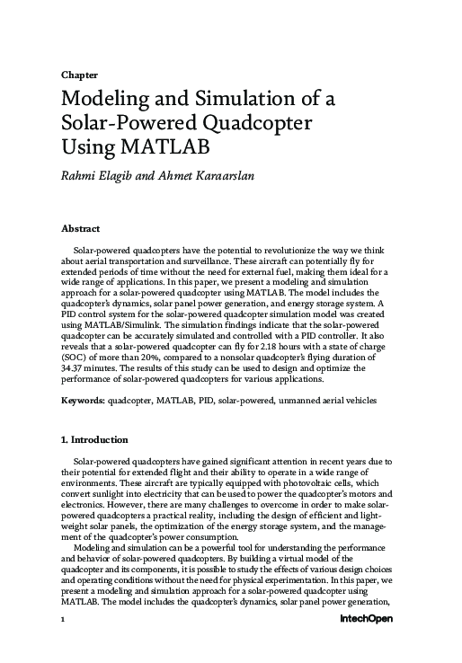 (PDF) Modeling and Simulation of a Solar-Powered Quadcopter Using MATLAB