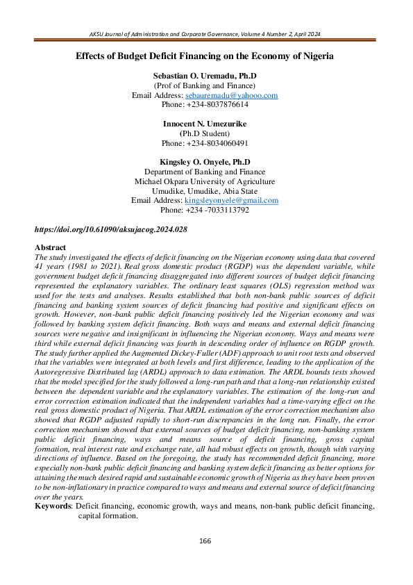 (PDF) Effects of Budget Deficit Financing on the Economy of Nigeria