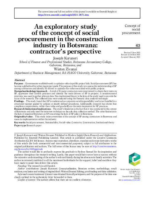 (PDF) An exploratory study of the concept of social procurement in the ...