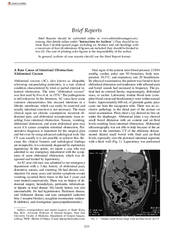 (PDF) A Rare Cause of Intestinal Obstruction: Abdominal Cocoon