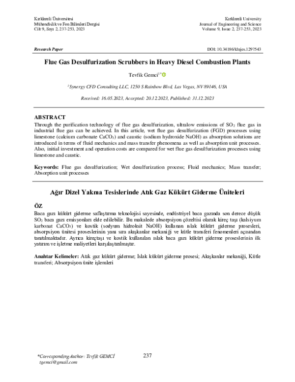 (PDF) Flue Gas Desulfurization Units in Heavy Diesel Combustion Plants