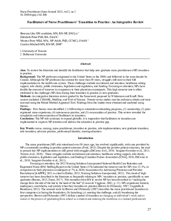 (PDF) Facilitators of Nurse Practitioners’ Transition to Practice: An ...