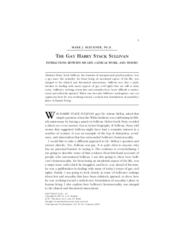 (PDF) The gay Harry Stack Sullivan