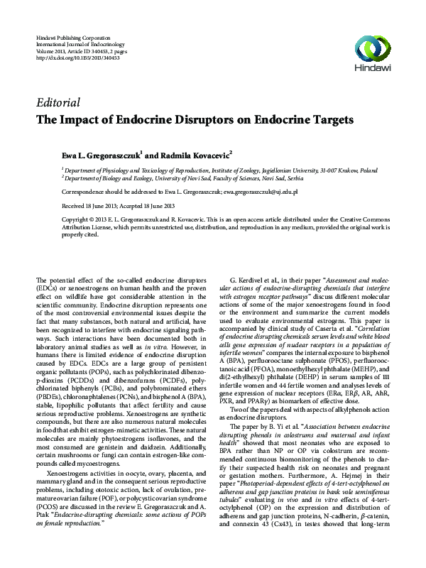 (PDF) The Impact of Endocrine Disruptors on Endocrine Targets