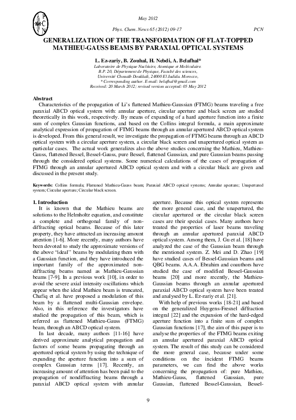 (PDF) Generalization Of The Transformation Of Flat-Topped Mathieu-Gauss ...