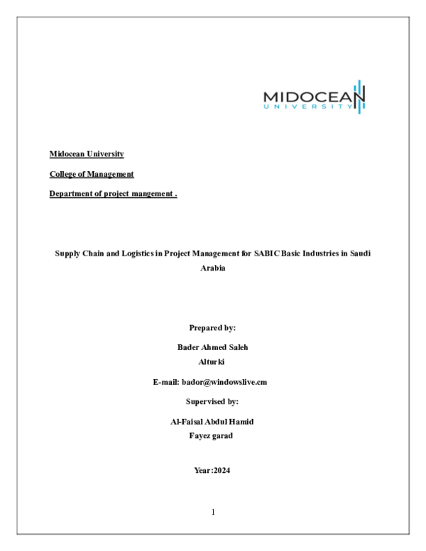(PDF) Supply Chain and Logistics in Project Management for SABIC Basic ...